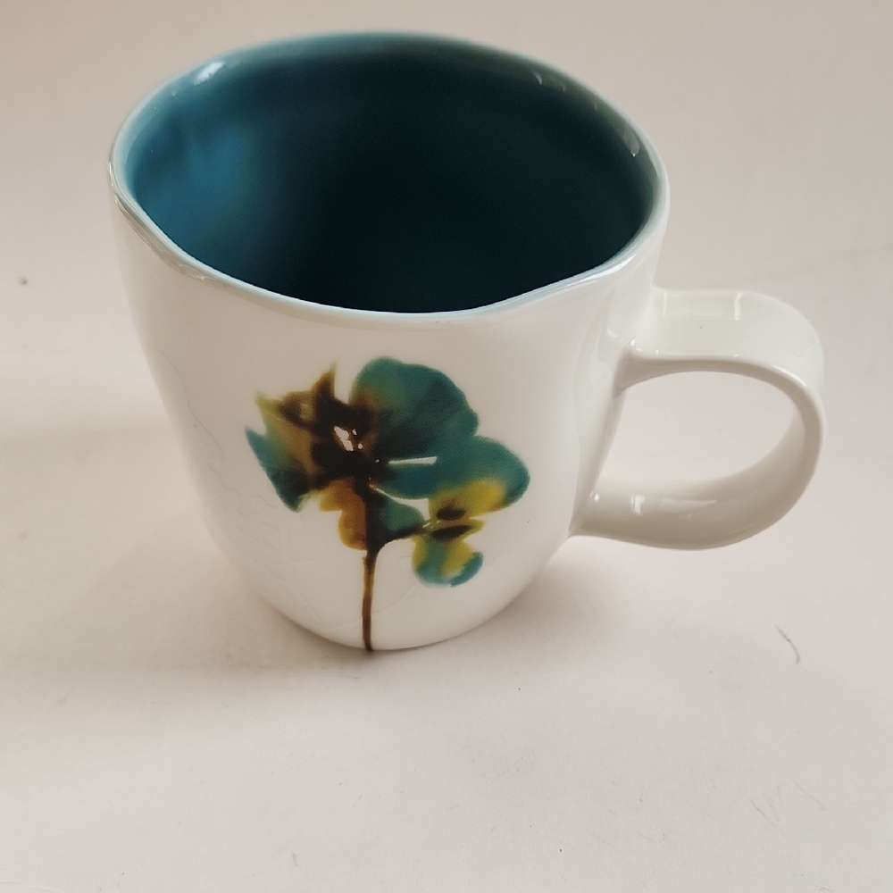 Starbucks White and Teal Floral Mug / New Without Tag